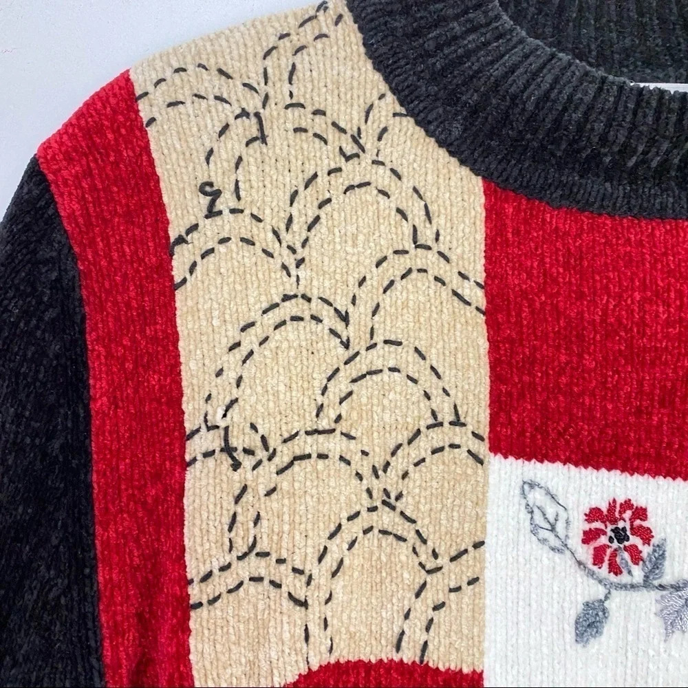 Vintage 90s Chenille Granny Mockneck Pullover Sweater Tunic Women Size Medium - Picture 4 of 12